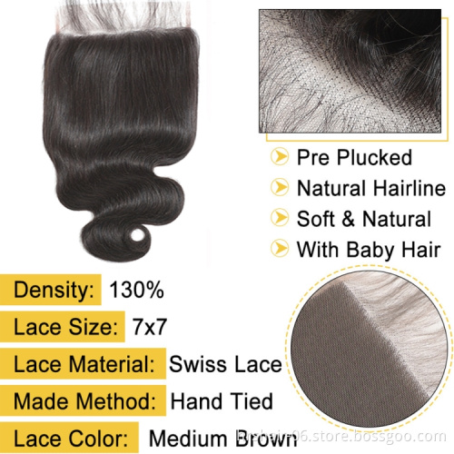 Wholesale Brazilian Remy Virgin Hair Cuticle Aligned 4*4 5*5 6*6 13*6 Natural Color Straight Hair Closure